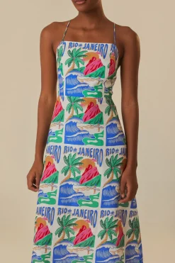FARM Rio  Robes Midi<Robe midi à affiches Carioca blanc cassé