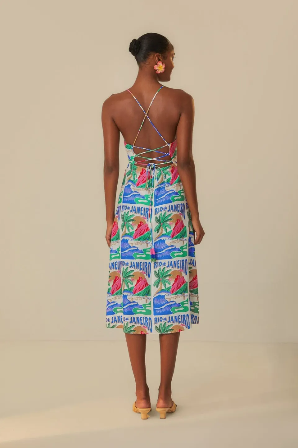 FARM Rio Robes Midi<Robe midi à affiches Carioca blanc cassé