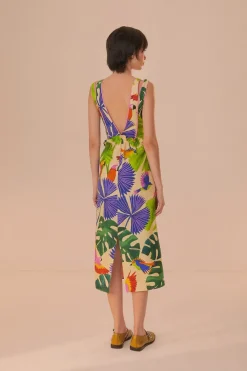 FARM Rio Robes Midi<Robe midi à col en V Sand Macaw Jungle