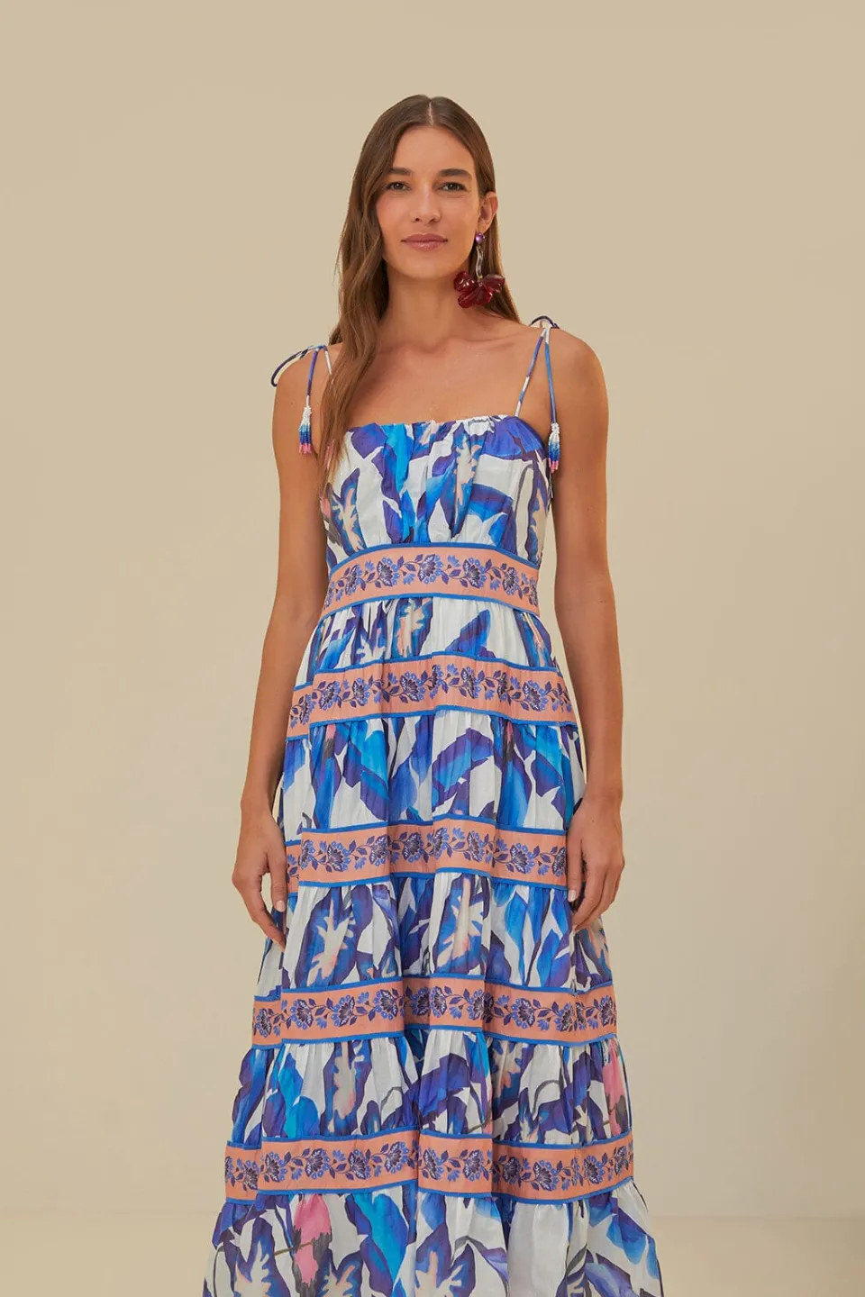 FARM Rio Robes Midi<Robe midi à feuillage bleu blanc cassé