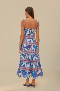 FARM Rio Robes Midi<Robe midi à feuillage bleu blanc cassé