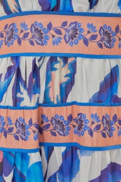 FARM Rio Robes Midi<Robe midi à feuillage bleu blanc cassé