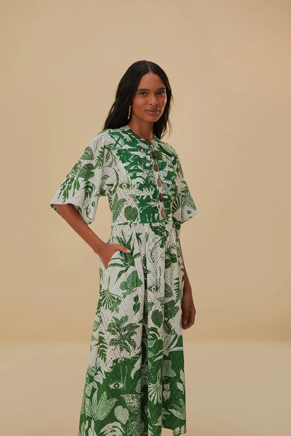 FARM Rio Robes Midi<Robe midi à manches courtes Forest Soul