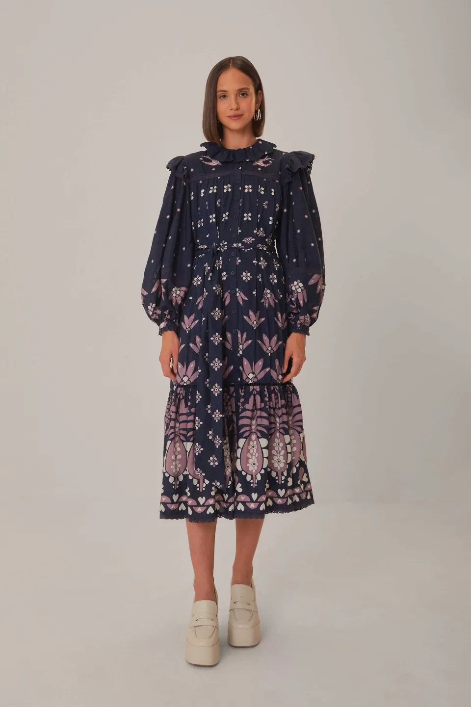 FARM Rio Robes Midi<Robe midi à manches longues Ainika Martina bleu foncé