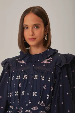 FARM Rio  Robes Midi<Robe midi à manches longues Ainika Martina bleu foncé