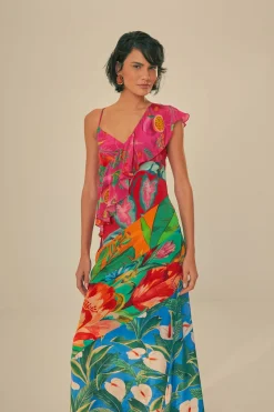 FARM Rio  Robes Midi<Robe midi à une bretelle et volants fleuris mélangés