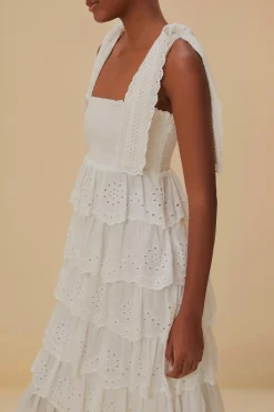 FARM Rio  Robes Midi<Robe midi à volants brodés blanc cassé