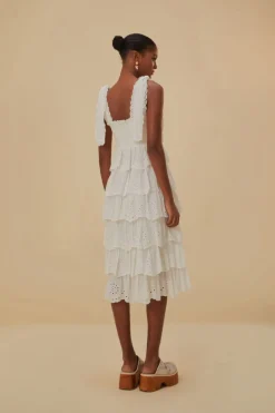 FARM Rio Robes Midi<Robe midi à volants brodés blanc cassé