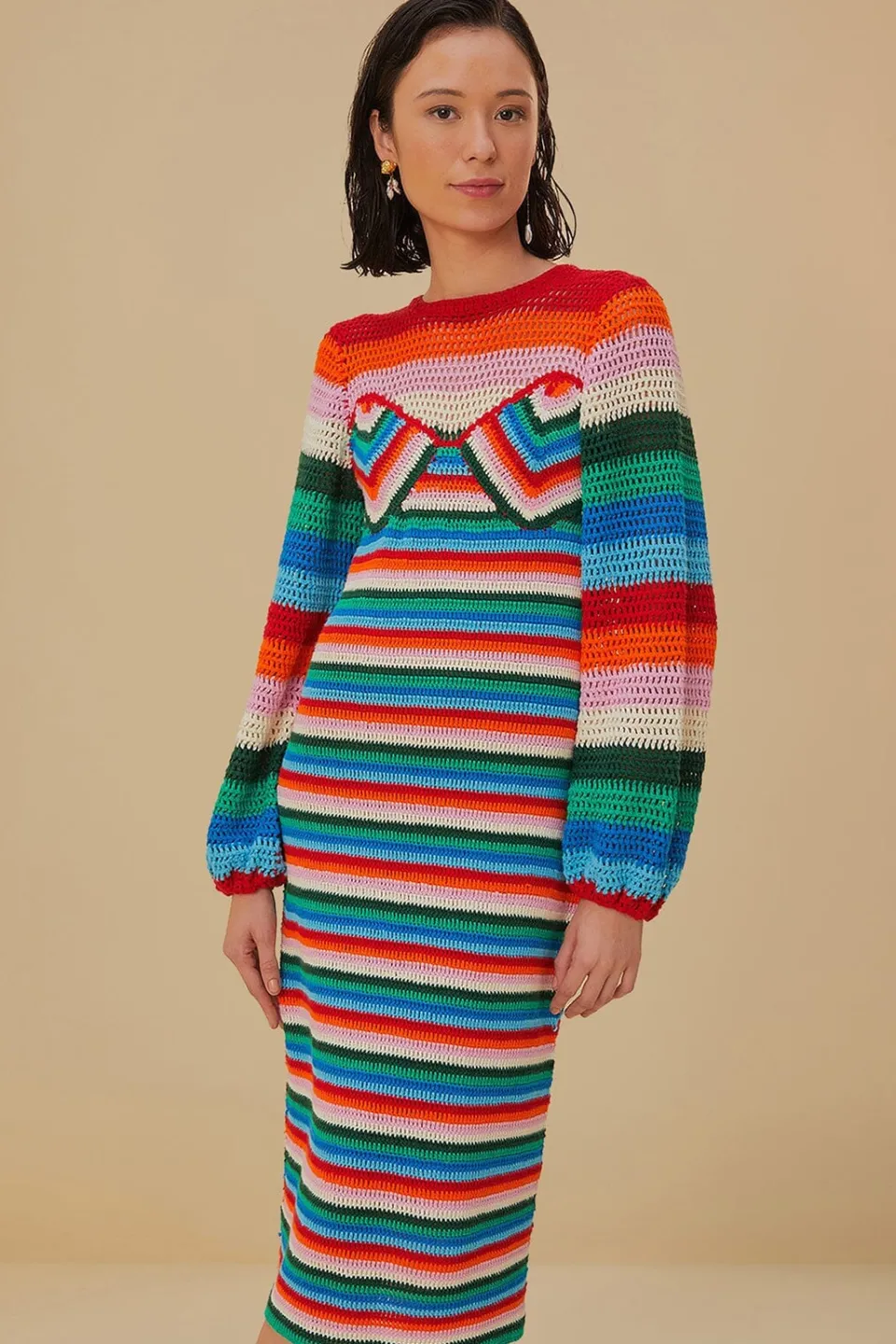 FARM Rio Robes Midi<Robe midi au crochet à rayures colorées