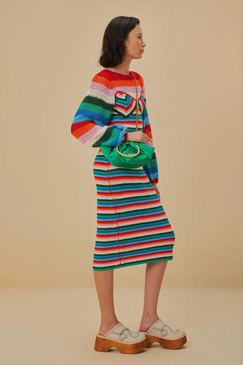 FARM Rio Robes Midi<Robe midi au crochet à rayures colorées