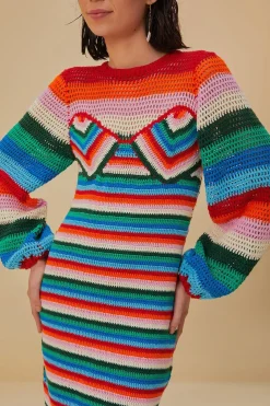 FARM Rio Robes Midi<Robe midi au crochet à rayures colorées