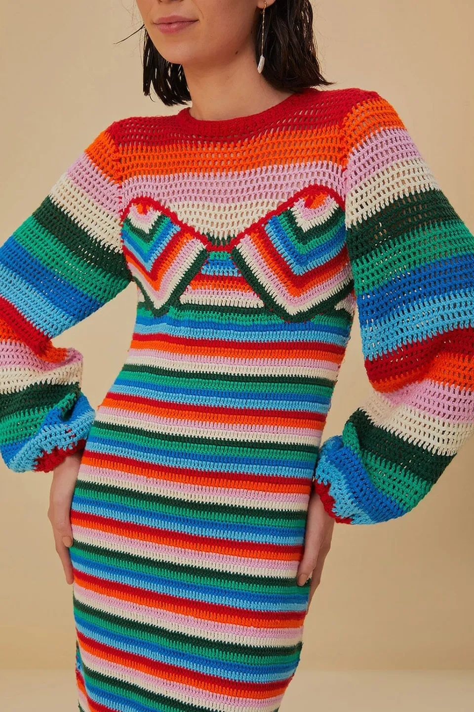 FARM Rio Robes Midi<Robe midi au crochet à rayures colorées