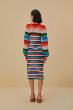 FARM Rio Robes Midi<Robe midi au crochet à rayures colorées