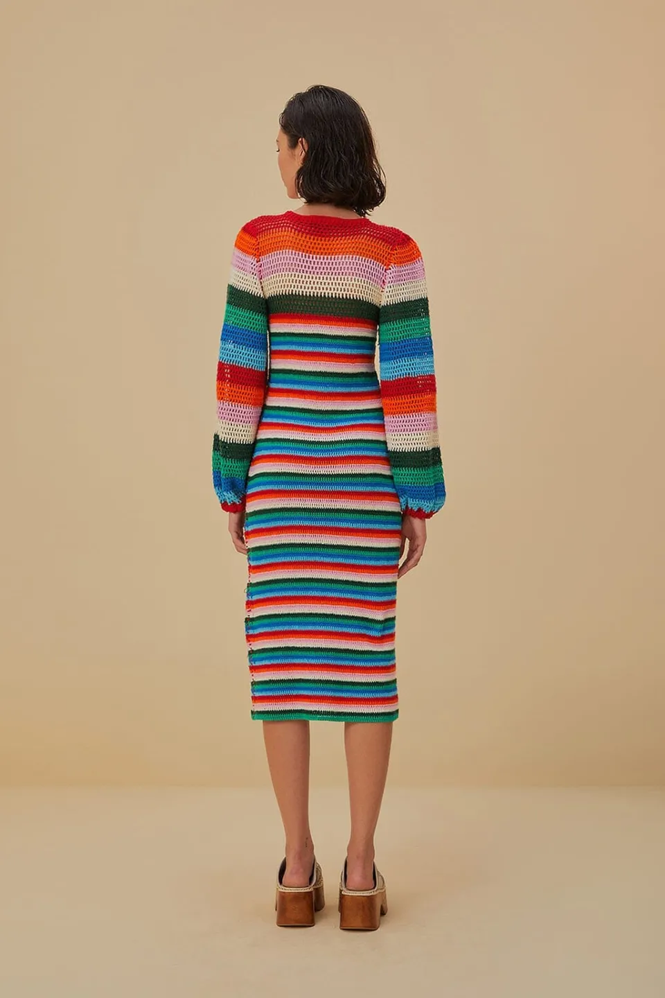 FARM Rio Robes Midi<Robe midi au crochet à rayures colorées