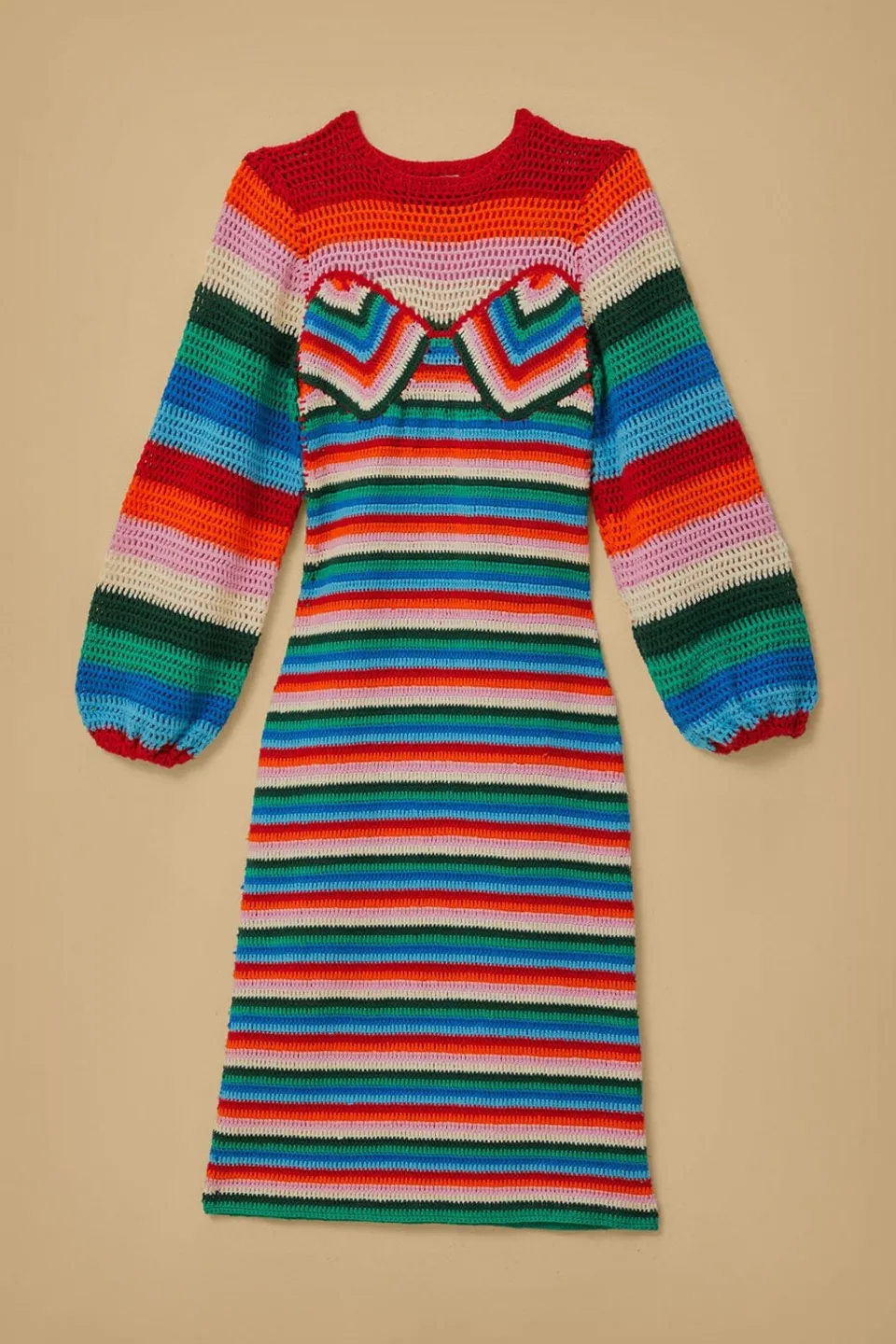 FARM Rio Robes Midi<Robe midi au crochet à rayures colorées
