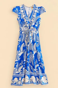 FARM Rio Robes Midi<Robe midi banane en dentelle bleue