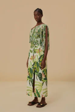FARM Rio  Robes Midi<Robe midi blanc cassé à franges Tropical Forest