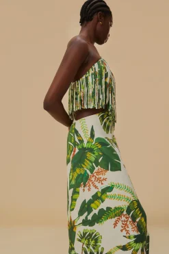 FARM Rio Robes Midi<Robe midi blanc cassé à franges Tropical Forest
