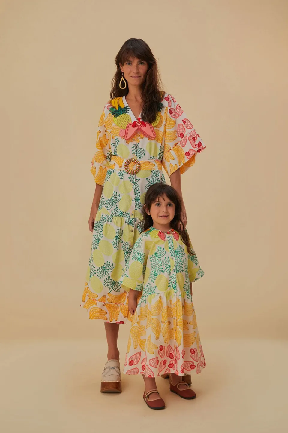 FARM Rio Robes Midi<Robe midi blanc cassé à fruits tropicaux