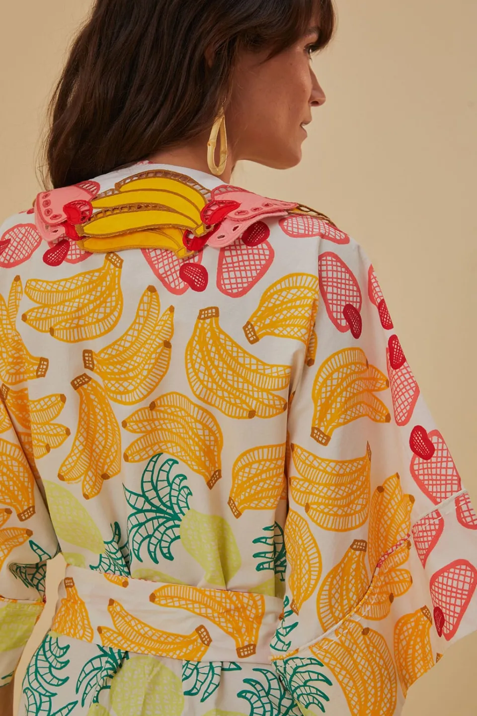 FARM Rio Robes Midi<Robe midi blanc cassé à fruits tropicaux