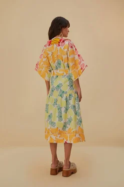 FARM Rio Robes Midi<Robe midi blanc cassé à fruits tropicaux