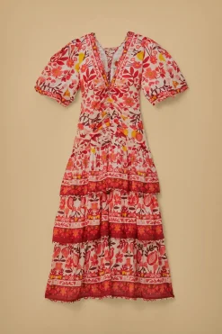 FARM Rio Robes Midi<Robe midi blanc cassé à manches courtes Romantic Orchard