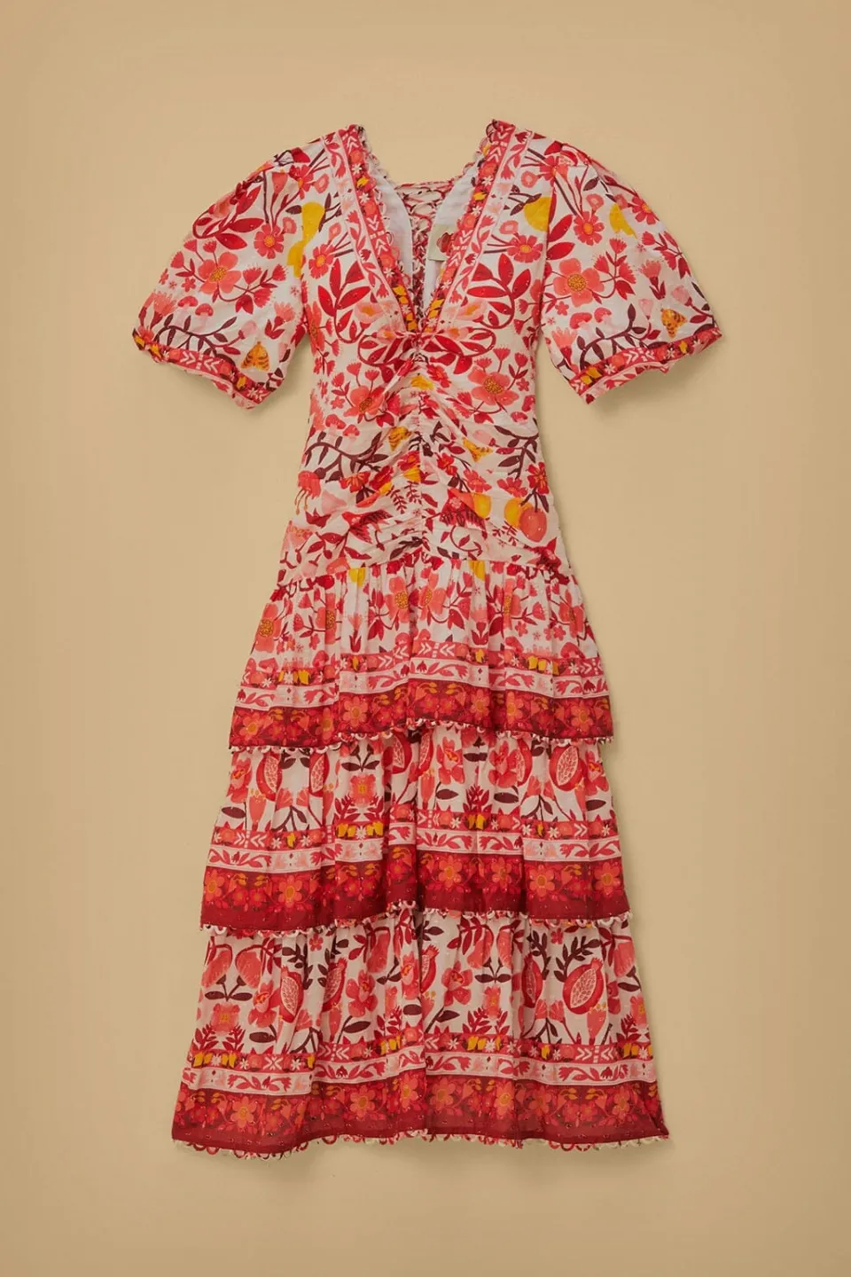 FARM Rio Robes Midi<Robe midi blanc cassé à manches courtes Romantic Orchard