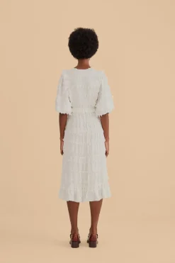 FARM Rio Robes Midi<Robe midi blanc cassé à pompons et volants
