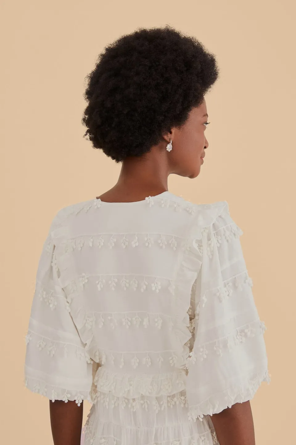 FARM Rio Robes Midi<Robe midi blanc cassé à pompons et volants