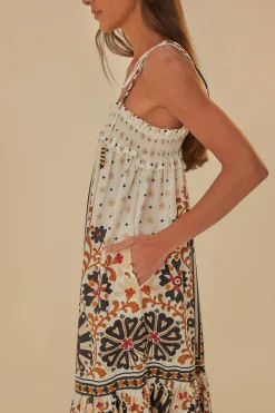 FARM Rio  Robes Midi<Robe midi blanc cassé à tapisserie éventail de fleurs