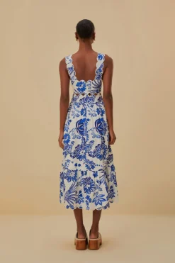 FARM Rio Robes Midi<Robe midi blanc cassé Flowerful Birds Lenzing™ Ecovero™ Euroflax™