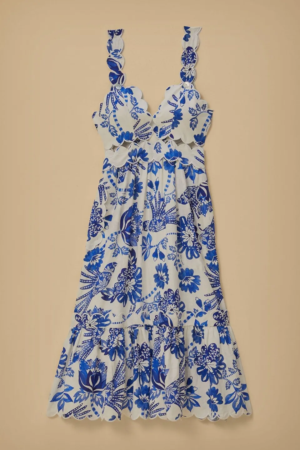 FARM Rio Robes Midi<Robe midi blanc cassé Flowerful Birds Lenzing™ Ecovero™ Euroflax™