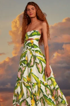 FARM Rio Robes Midi<Robe midi blanc cassé Summer Foliage Euroflax™ en lin de qualité supér