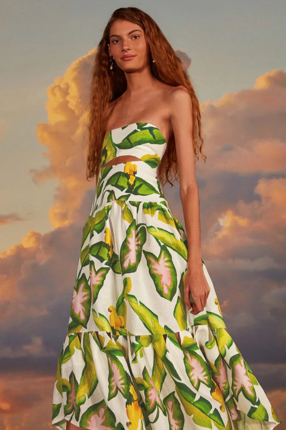 FARM Rio Robes Midi<Robe midi blanc cassé Summer Foliage Euroflax™ en lin de qualité supér