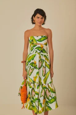 FARM Rio  Robes Midi<Robe midi blanc cassé Summer Foliage Euroflax™ en lin de qualité supér