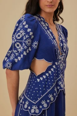 FARM Rio  Robes Midi<Robe midi brodée à découpes bleu marine