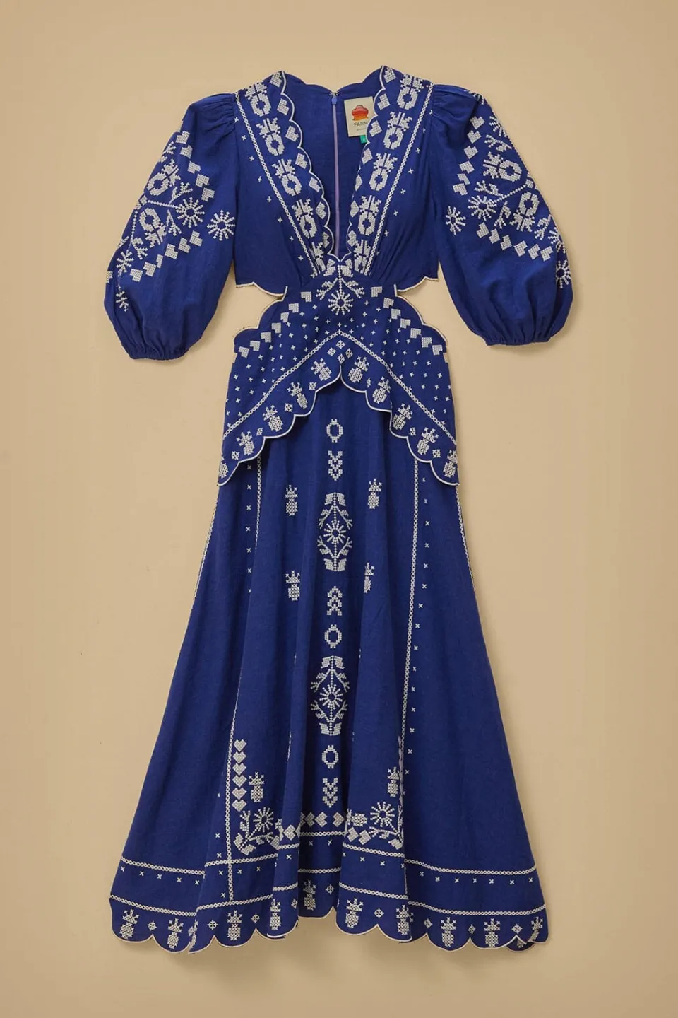 FARM Rio Robes Midi<Robe midi brodée à découpes bleu marine