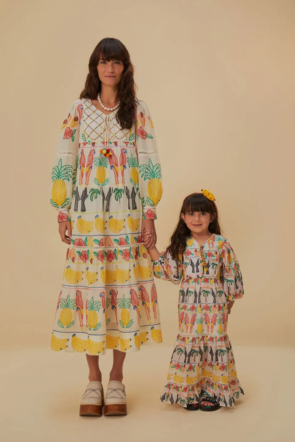 FARM Rio Robes Midi<Robe midi brodée à empiècement Tropicolors blanc cassé