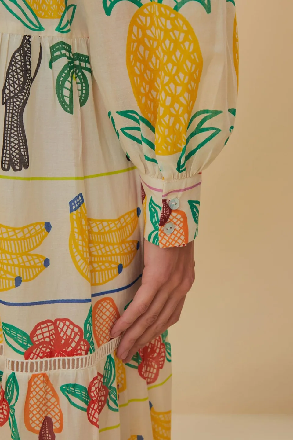 FARM Rio Robes Midi<Robe midi brodée à empiècement Tropicolors blanc cassé