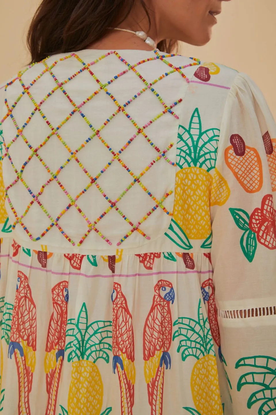 FARM Rio Robes Midi<Robe midi brodée à empiècement Tropicolors blanc cassé