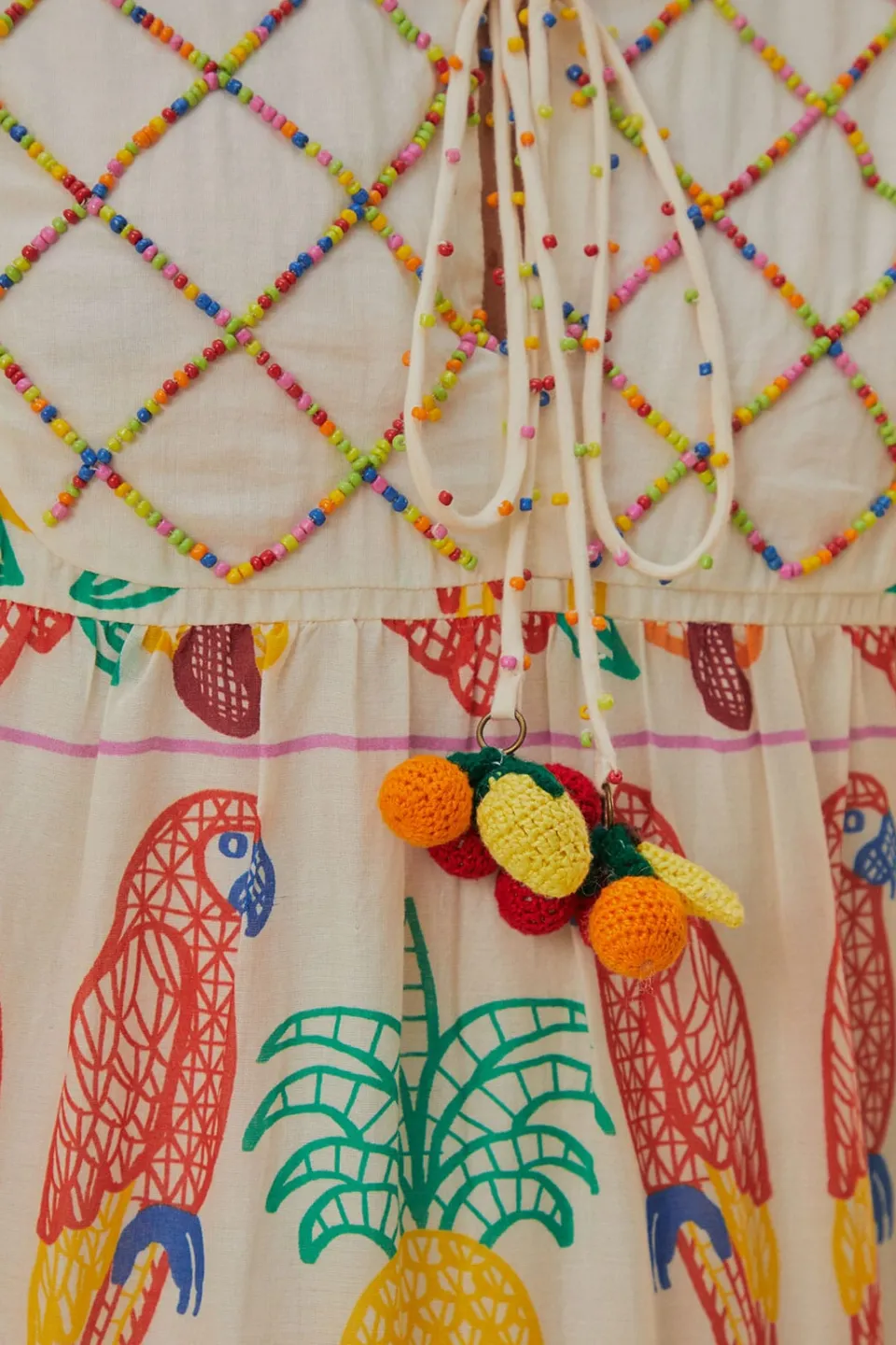 FARM Rio Robes Midi<Robe midi brodée à empiècement Tropicolors blanc cassé