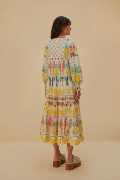 FARM Rio Robes Midi<Robe midi brodée à empiècement Tropicolors blanc cassé