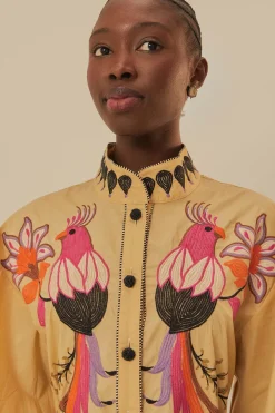 FARM Rio  Robes Midi<Robe midi brodée d'oiseaux et de fleurs kaki