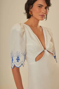 FARM Rio  Robes Midi<Robe midi brodée Sea Of Fish blanc cassé