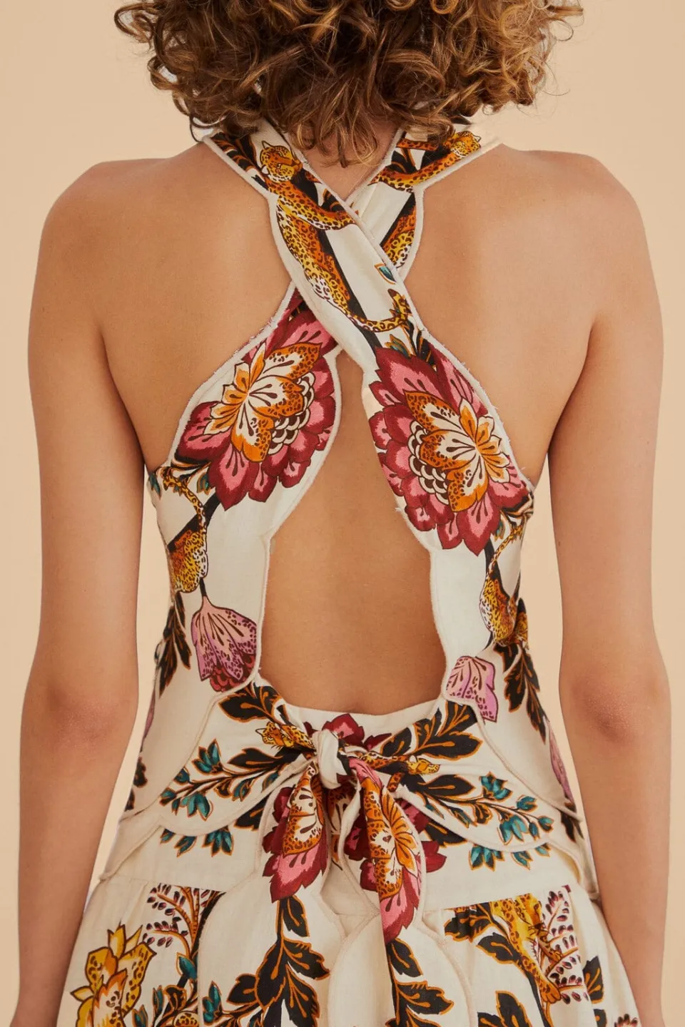 FARM Rio Robes Midi<Robe midi découpée à fleurs léopard sable
