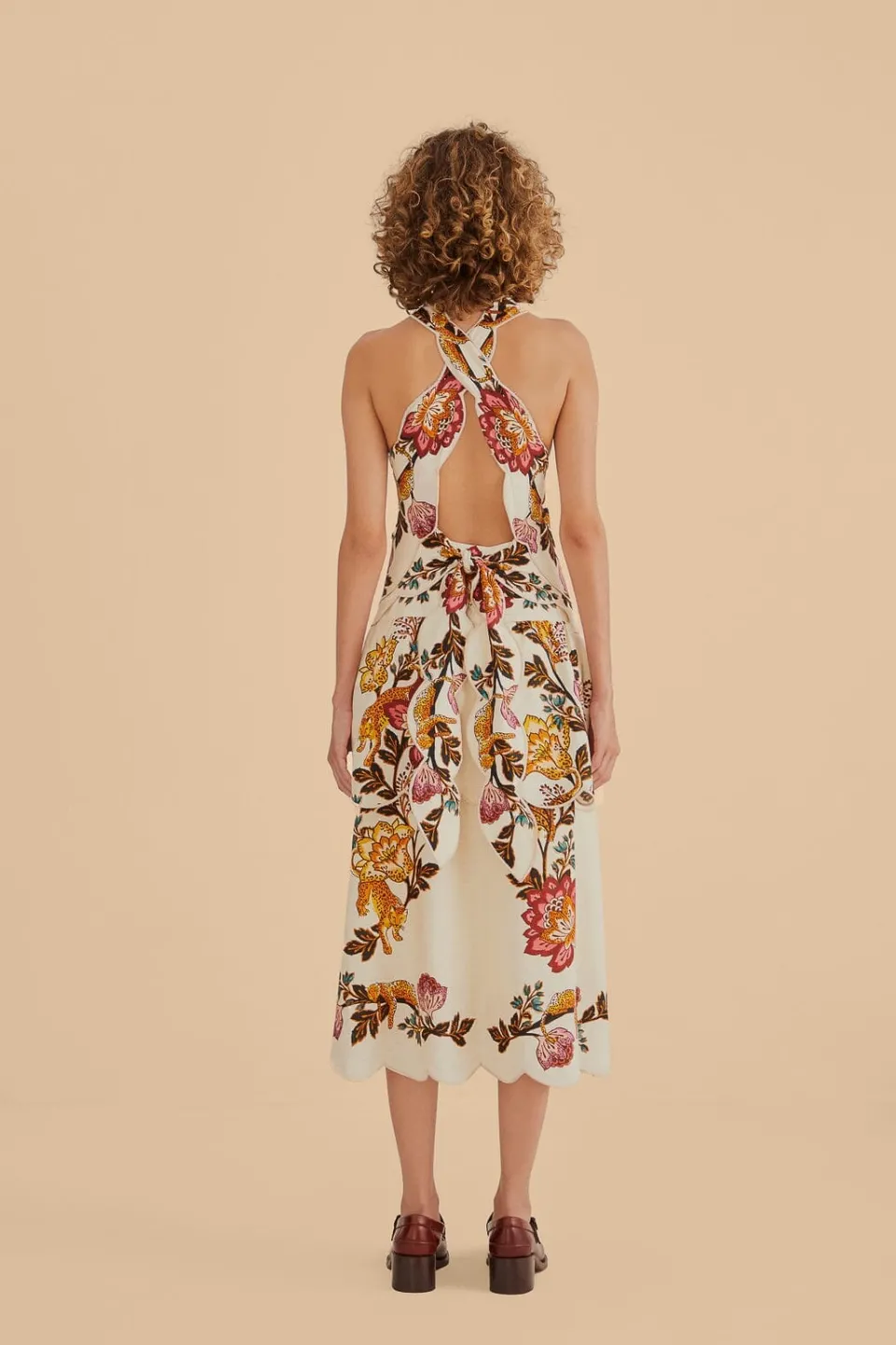 FARM Rio Robes Midi<Robe midi découpée à fleurs léopard sable