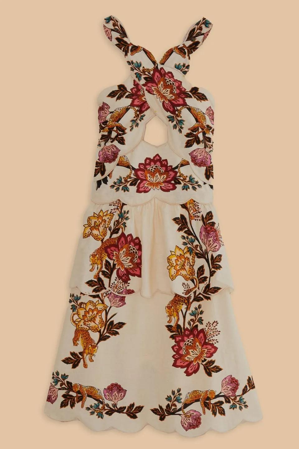 FARM Rio Robes Midi<Robe midi découpée à fleurs léopard sable