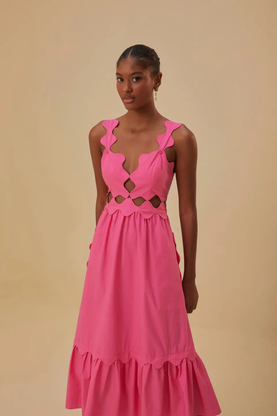 FARM Rio Robes Midi<Robe midi découpée en coton biologique rose
