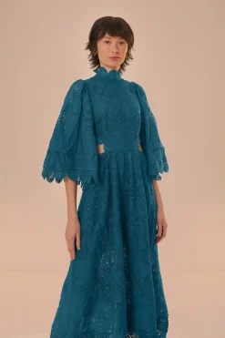 FARM Rio  Robes Midi<Robe midi découpée en guipure verte