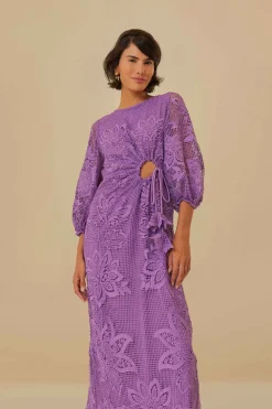 FARM Rio  Robes Midi<Robe midi découpée en guipure lilas
